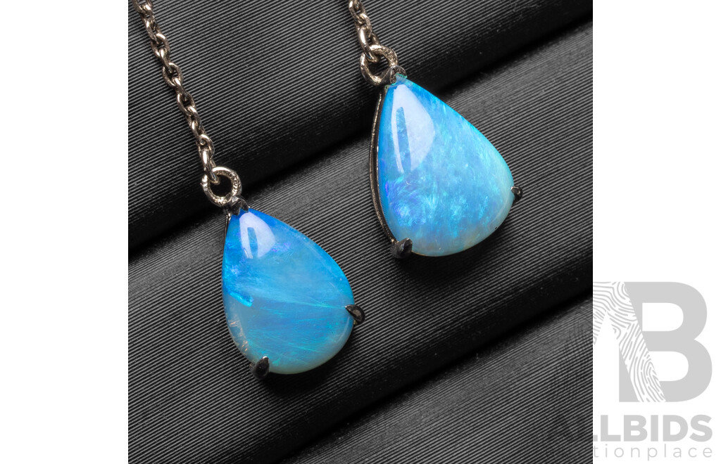 925 Sterling Silver 4 Leaf Clover Drop Earrings with Lightning Ridge Opals & Cubic Zirconias - 1.79gms