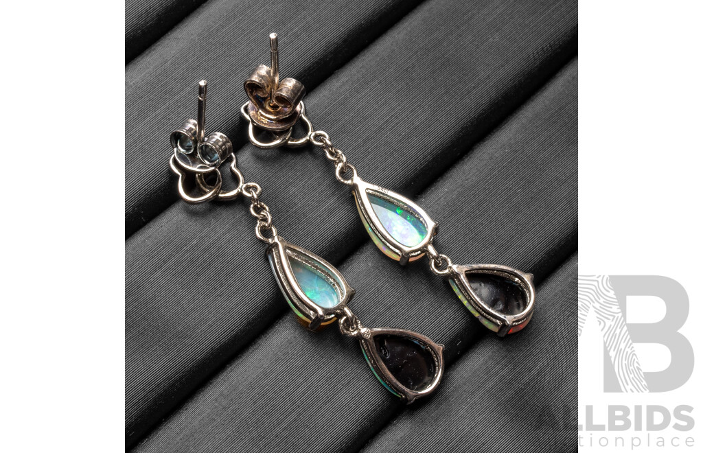 925 Sterling Silver 4 Leaf Clover Drop Earrings with Lightning Ridge Opals & Cubic Zirconias