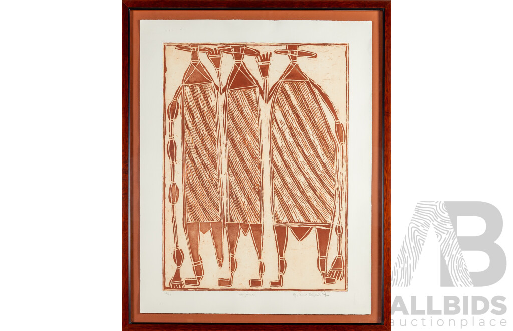 England Bangala (20th Century, Indigenous-Australian, c1925-2001), Wangarra (1999), Original Limited Edition Etching, 89H x 71W cm (frame)