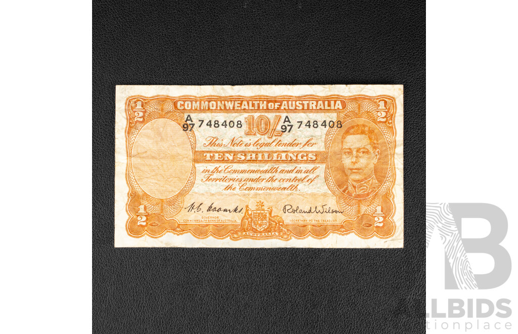 Australian 1952 Ten Shillings Note R15 Coombs/Wilson A97 748408