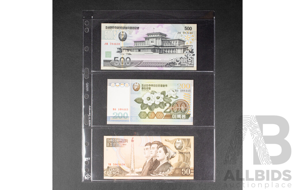 Collection of UNC Banknotes Including USA, Korea, Zambia, Nigeria, Peru, Venezuela, Suriname, Egypt, Russia