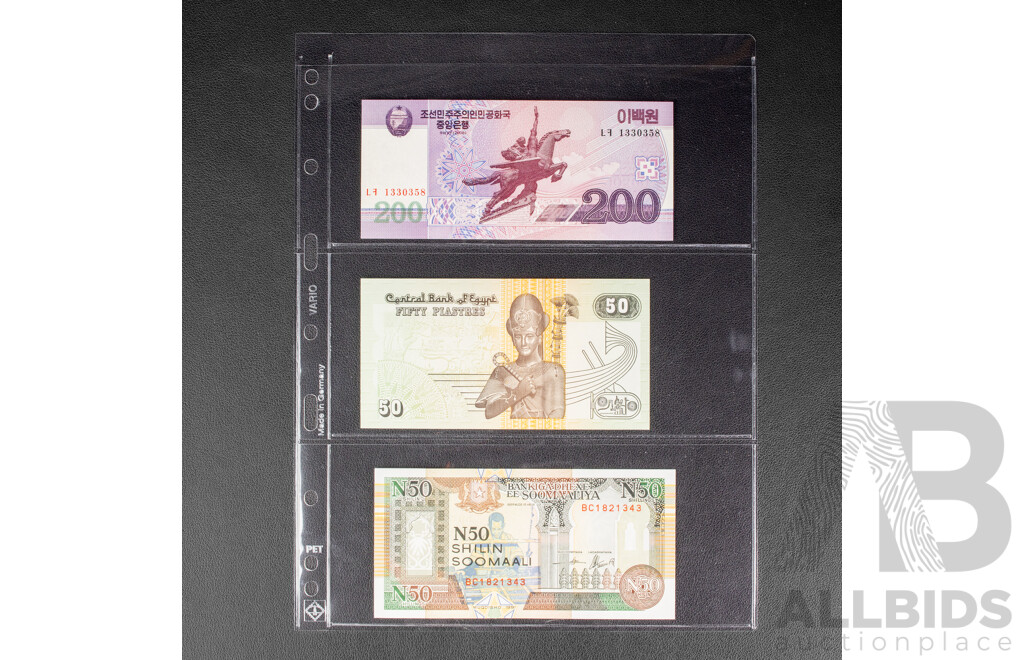Collection of UNC Banknotes Including USA, Korea, Zambia, Nigeria, Peru, Venezuela, Suriname, Egypt, Russia