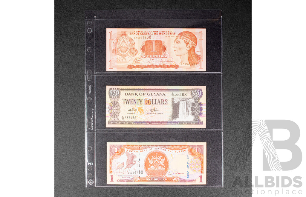 Collection of UNC Banknotes Including Egypt, Indonesia, Belarus, Guyana, Trinidad, Honduras, Congo, Sri Lanka, Yugoslavia, Uzbekistan, Vietnam, Bhutan, Malawi, Slovenia