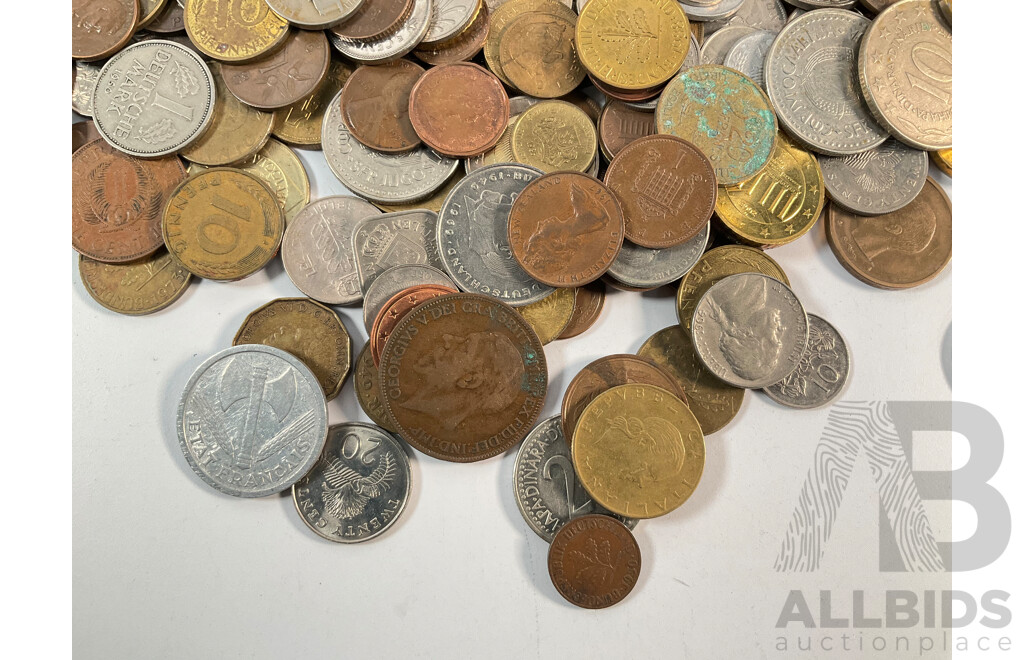 Collection of Vintage International Coins Including Australia, USA, Germany, Canada, Euro, Sweden, Sierra Leone, Yugoslavia, United Kingdom, Netherlands, Palestine, France and More - Approximately 1.4 Kilograms
