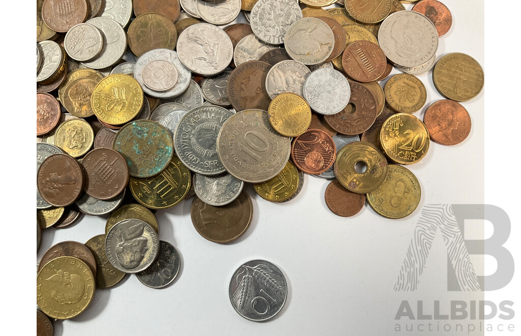 Collection of Vintage International Coins Including Australia, USA, Germany, Canada, Euro, Sweden, Sierra Leone, Yugoslavia, United Kingdom, Netherlands, Palestine, France and More - Approximately 1.4 Kilograms
