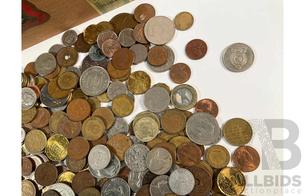 Collection of Vintage International Coins Including Australia, USA, Germany, Canada, Euro, Sweden, Sierra Leone, Yugoslavia, United Kingdom, Netherlands, Palestine, France and More - Approximately 1.4 Kilograms