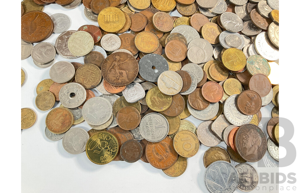 Collection of Vintage International Coins Including Australia, USA, Germany, Canada, Euro, Sweden, Sierra Leone, Yugoslavia, United Kingdom, Netherlands, Palestine, France and More - Approximately 1.4 Kilograms