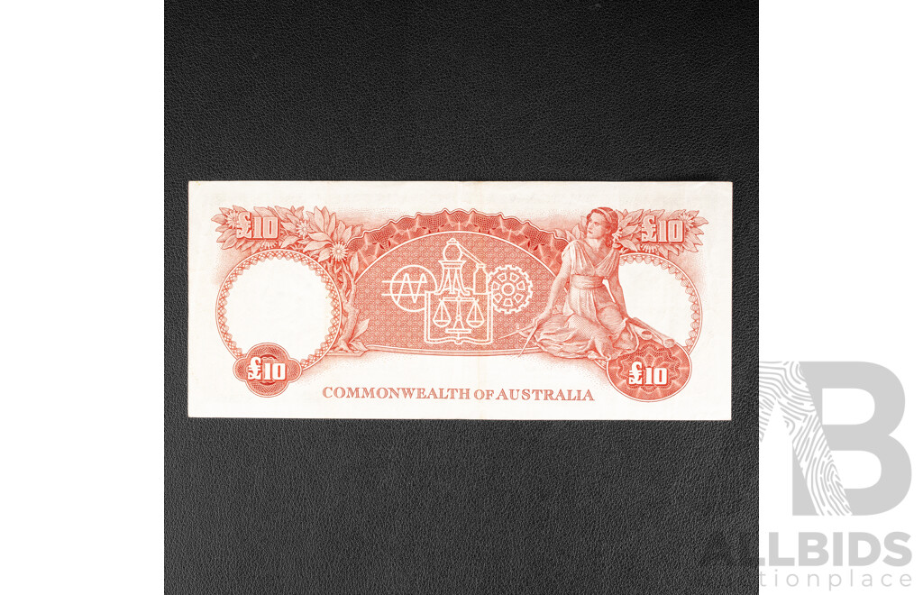 Australian 1960 Ten Pound Note, R63 Coombs/Wilson WA 59 019373