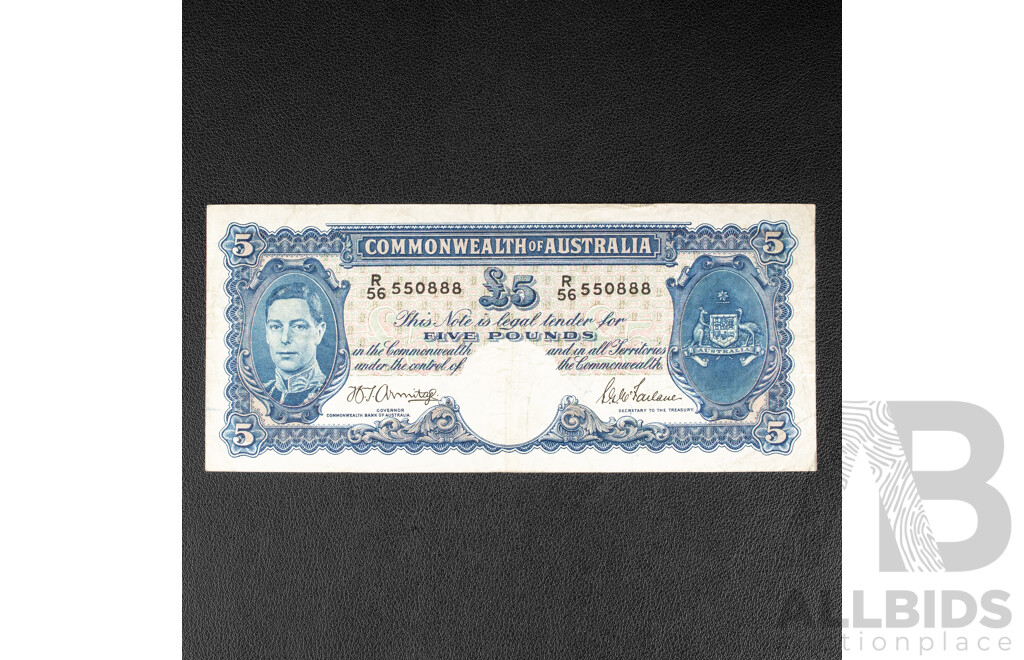 Australian 1941 Five Pound Note, R46 Armitage/McFarlane R56 550888