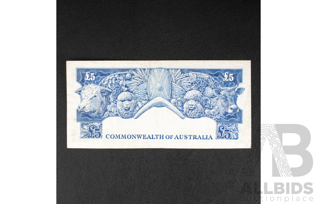 Australian 1960 Five Pound Note, R50 Coombs/Wilson TC90 355333