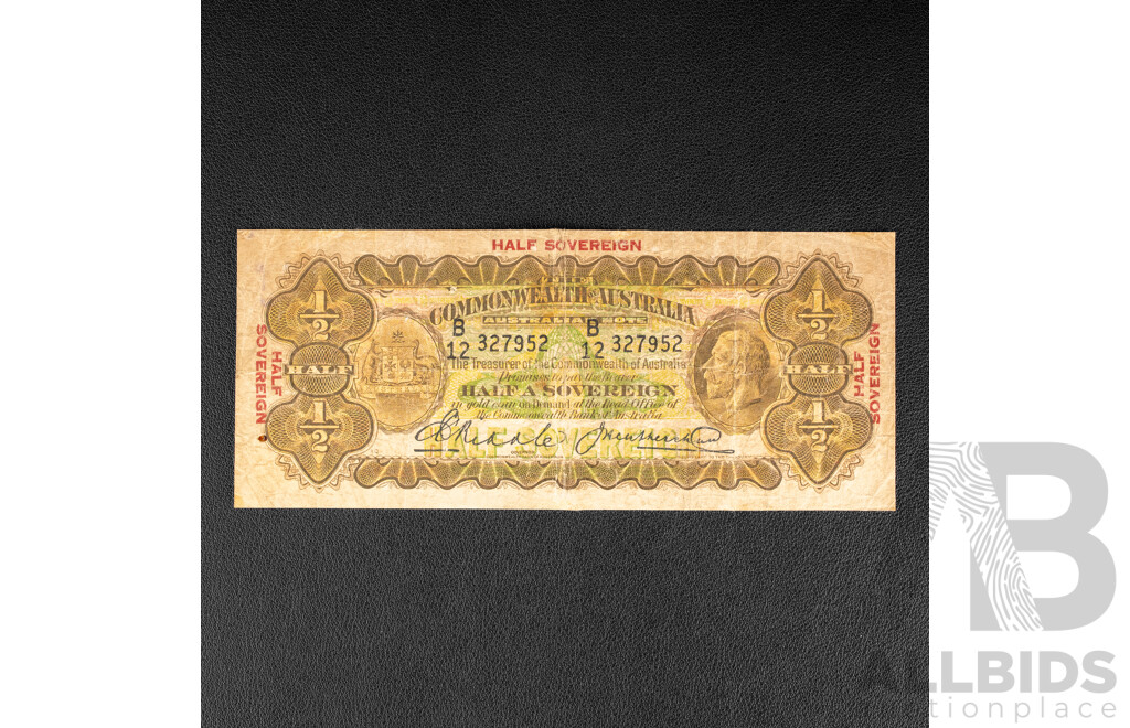 Australian 1928 Half Sovereign Note, R07 Riddle/Heathershaw B12 327952