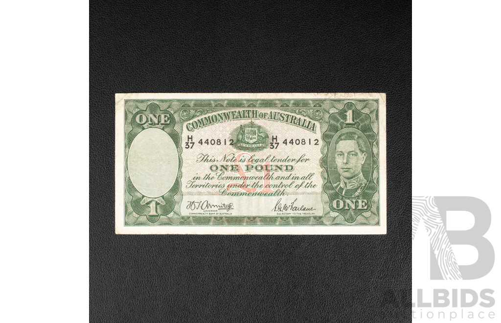 Australian 1942 One Pound Note, R30 Armitage/McFarlane H37 440812
