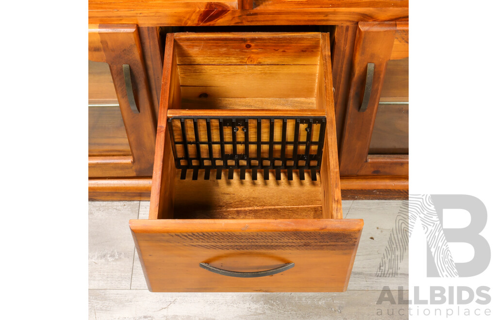 Modern Pine Entertainment Cabinet with Lead Light Doors