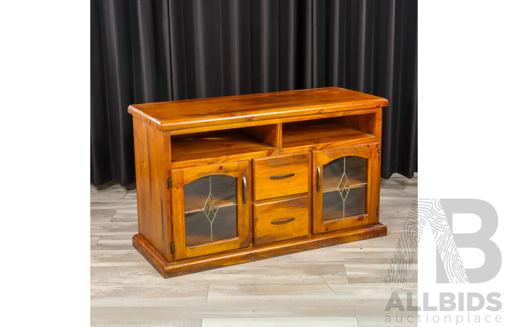 Modern Pine Entertainment Cabinet with Lead Light Doors