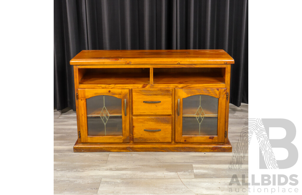 Modern Pine Entertainment Cabinet with Lead Light Doors