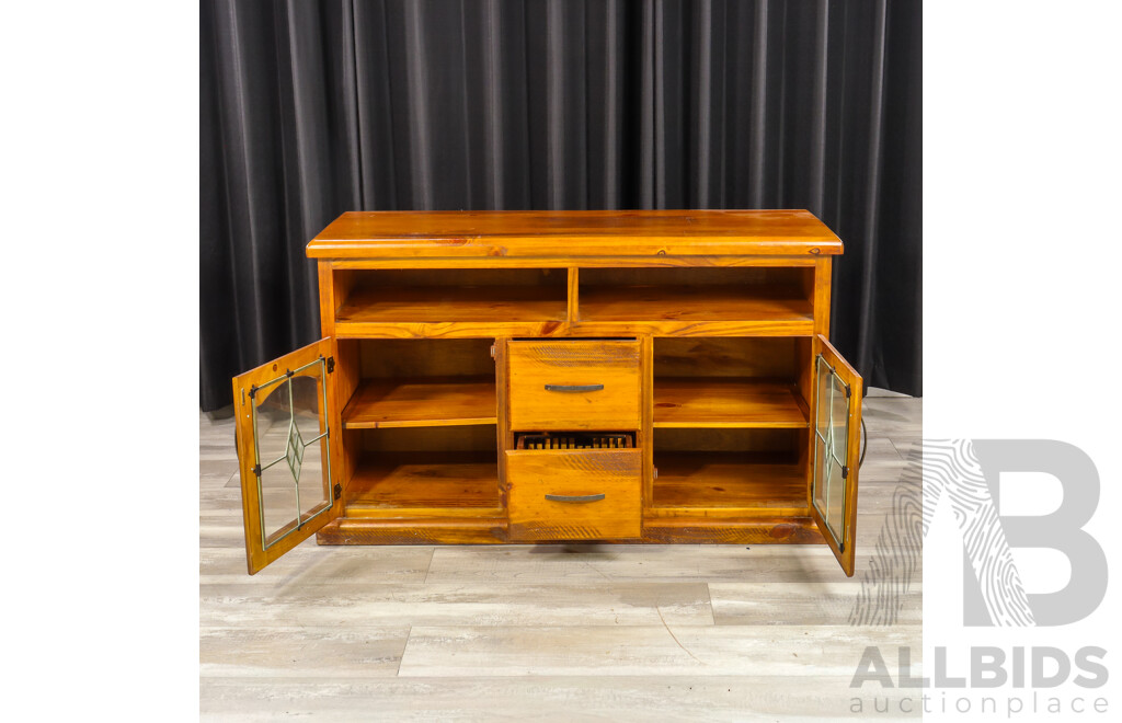 Modern Pine Entertainment Cabinet with Lead Light Doors