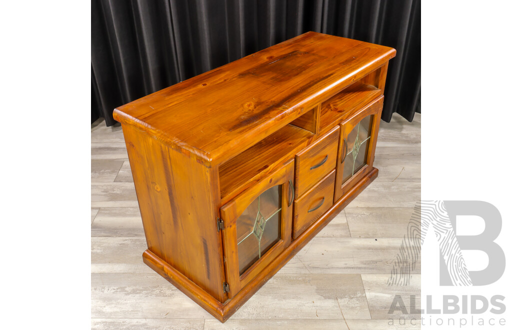 Modern Pine Entertainment Cabinet with Lead Light Doors