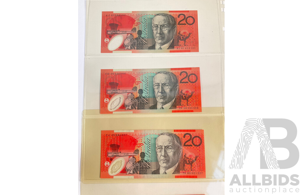 Five Australian Twenty Dollar Notes Including Four 2006 MacFarlane/Henry and 2007 Stevens/Henry