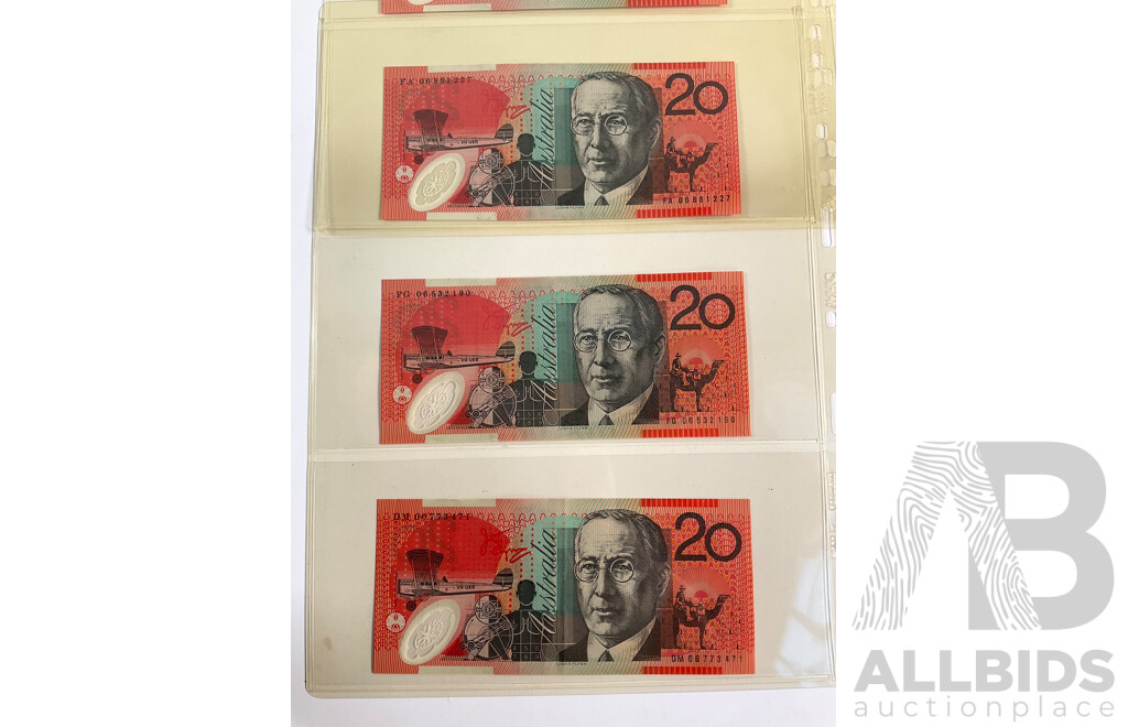 Five Australian Twenty Dollar Notes Including Four 2006 MacFarlane/Henry and 2007 Stevens/Henry