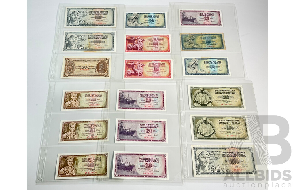 Collection of Yugoslavia Banknotes, Ten Dinara to Five Hundred Dinara
