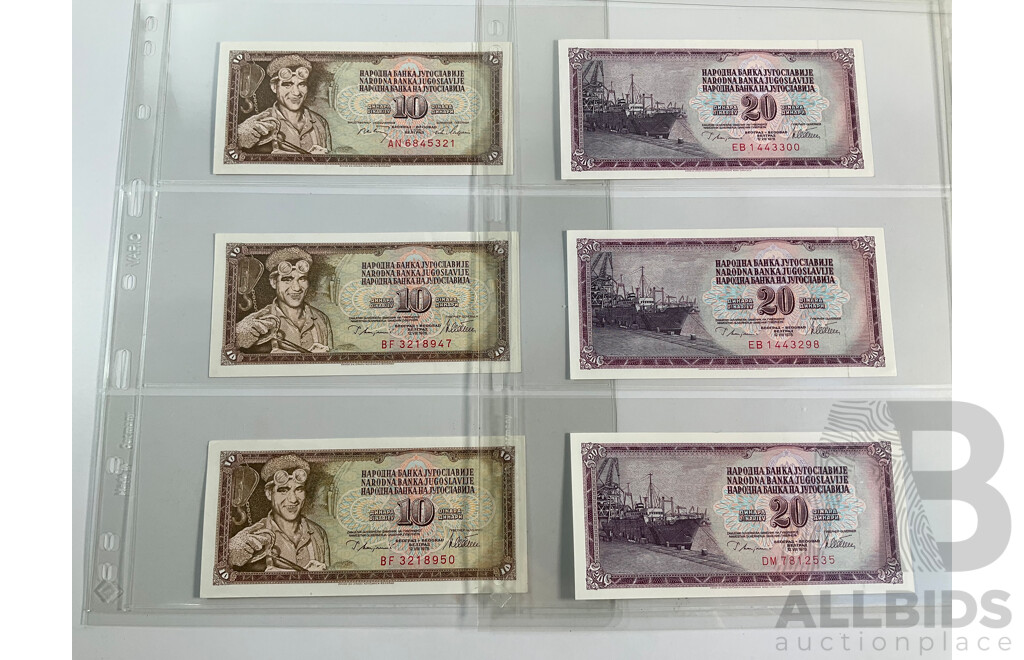 Collection of Yugoslavia Banknotes, Ten Dinara to Five Hundred Dinara