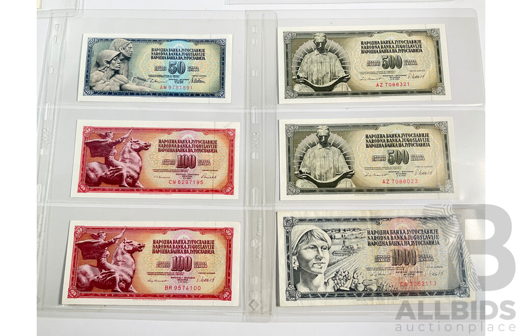 Collection of Yugoslavia Banknotes, Ten Dinara to Five Hundred Dinara