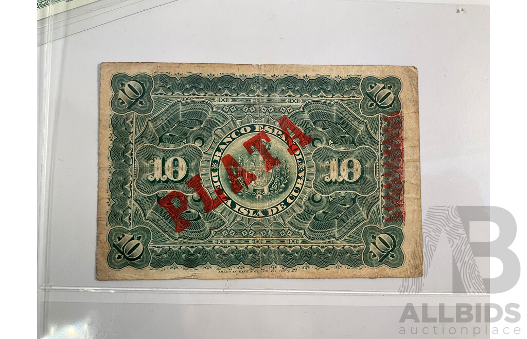 Collection of Vintage Banknotes Including Cuba 1896 Ten Peso, Chille, Peru (Three Consecutive) Guatemala, Uruguay, Poland(Two Consecutive)
