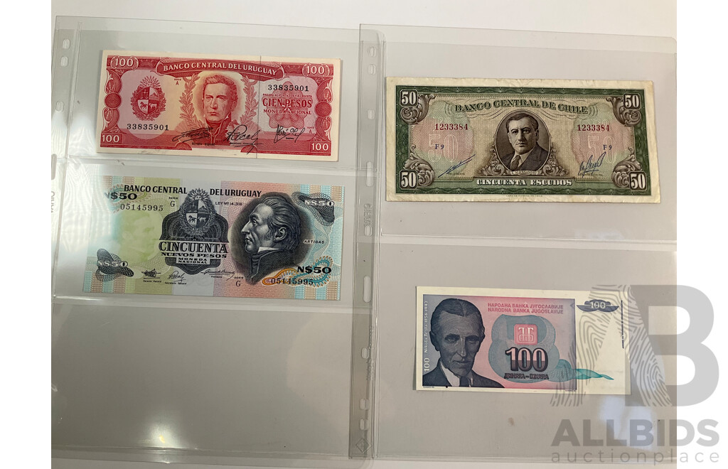 Collection of Vintage Banknotes Including Cuba 1896 Ten Peso, Chille, Peru (Three Consecutive) Guatemala, Uruguay, Poland(Two Consecutive)