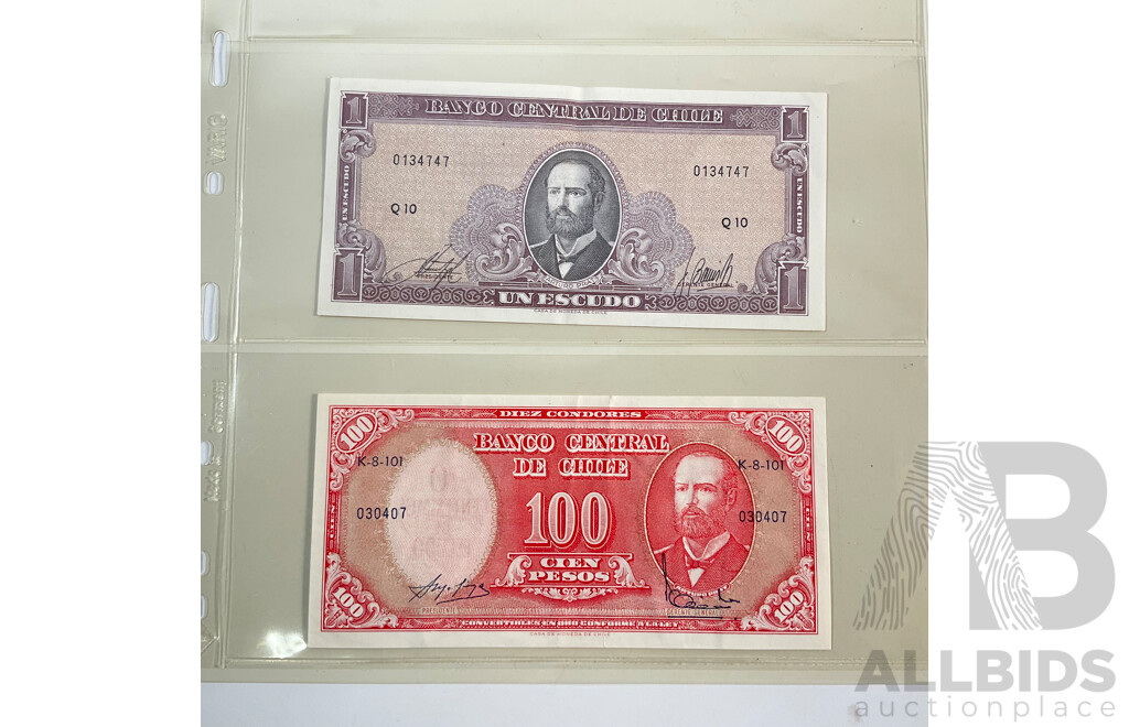 Collection of Vintage Banknotes Including Cuba 1896 Ten Peso, Chille, Peru (Three Consecutive) Guatemala, Uruguay, Poland(Two Consecutive)