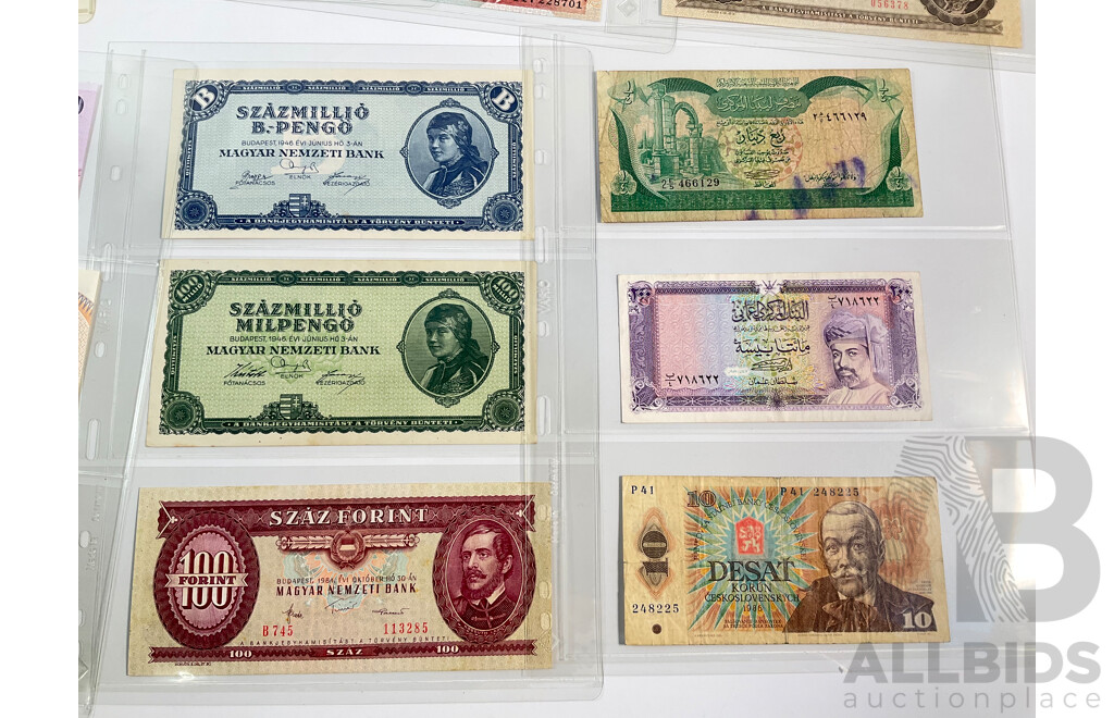 Collection of International Vintage Banknotes Including Zambia, Czechoslovakia, Hungary, Turkey(Consecutive), Uganda, Israel, Oman
