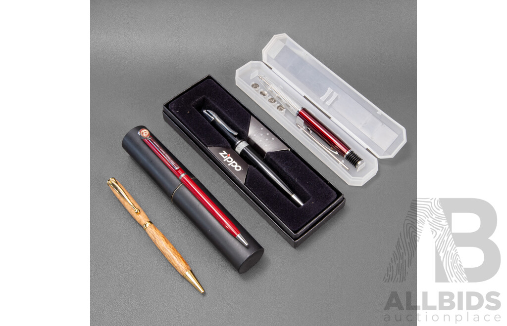 Collection of Pens, Zippo, Mercedes-Benz, LED Light Pen & Wood - Lot of 4