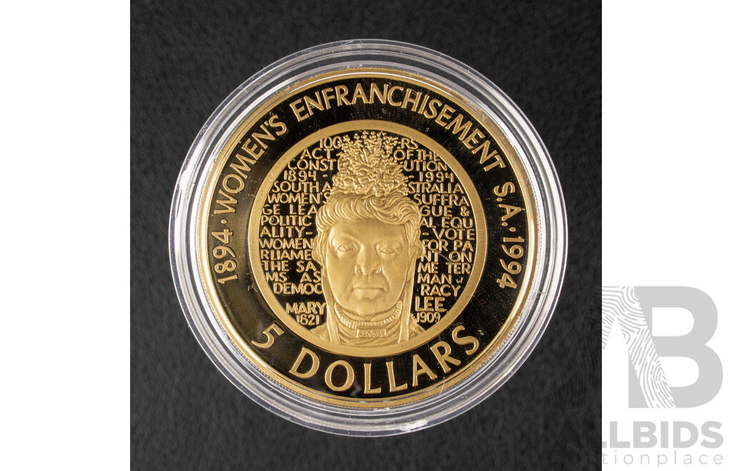 Australian RAM 1994 Five Dollar Proof Coin, Woman's Enfranchisement, South Australia