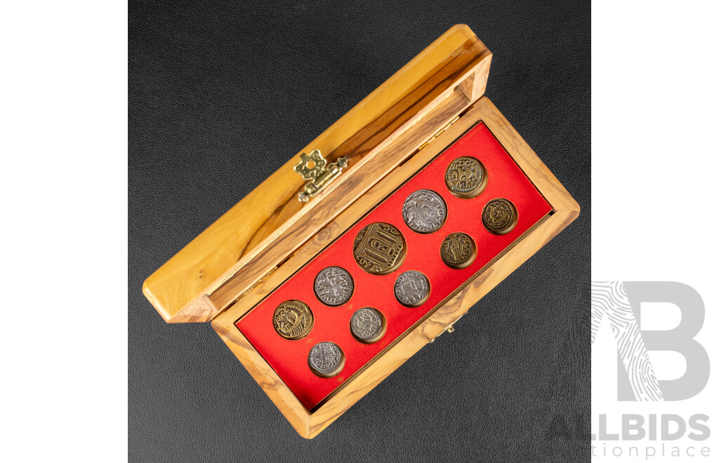 Replica Antique Hebrew Coins in Timber Case