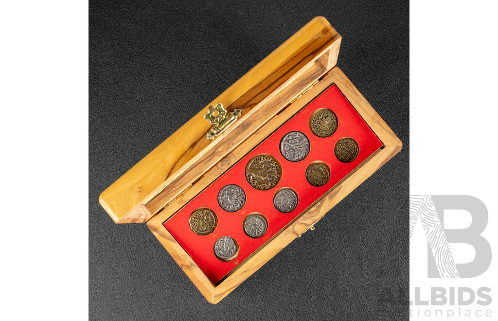 Replica Antique Hebrew Coins in Timber Case