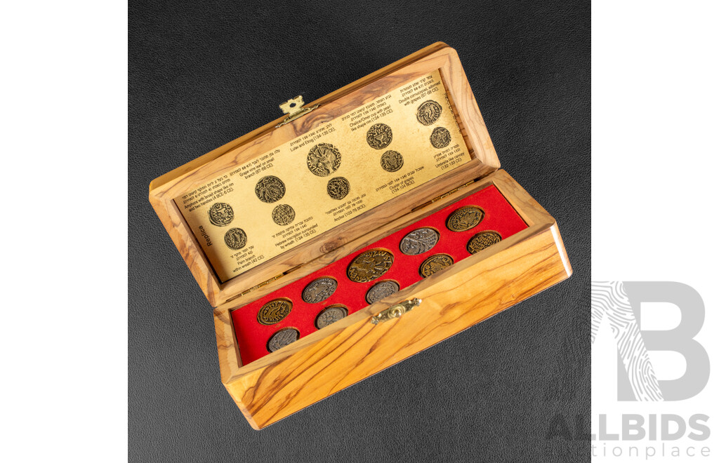 Replica Antique Hebrew Coins in Timber Case