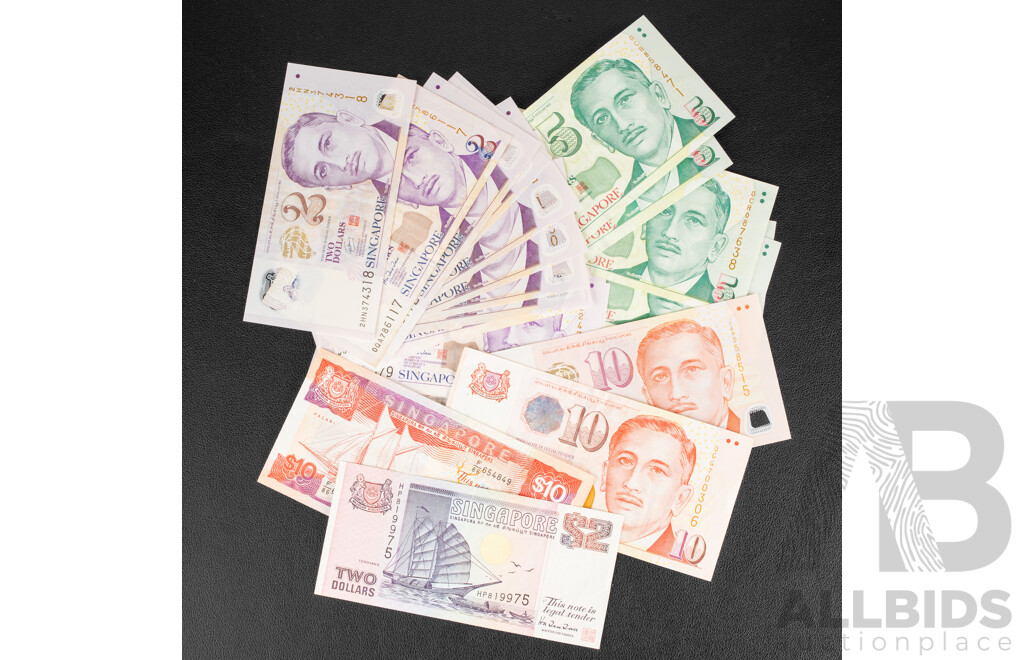 Collection of Singapore 1990's Banknotes Including Ten, Five and Two Dollars