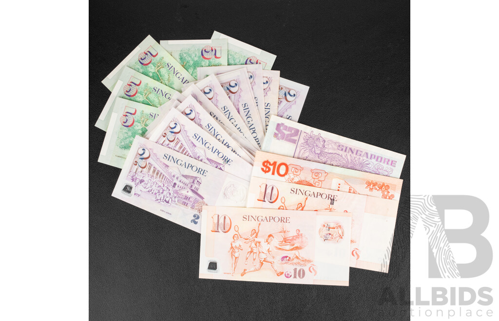 Collection of Singapore 1990's Banknotes Including Ten, Five and Two Dollars