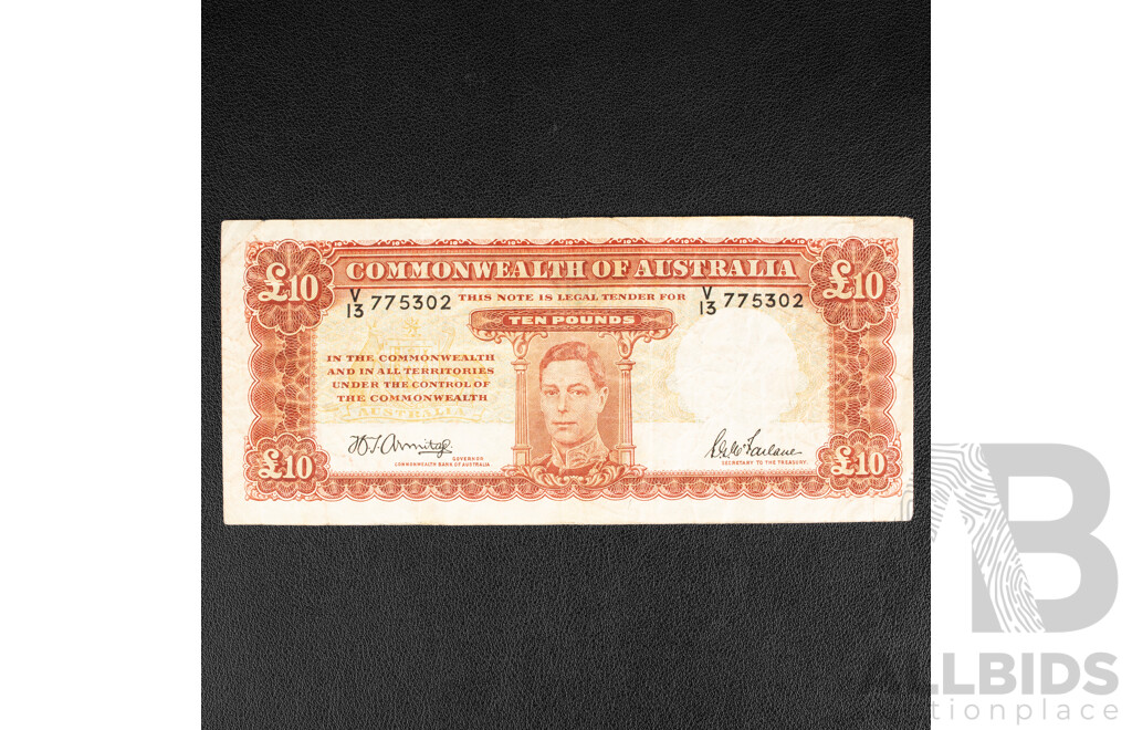 Australian 1943 Ten Pound Note, Armitage/McFarlane R59, V13 775302