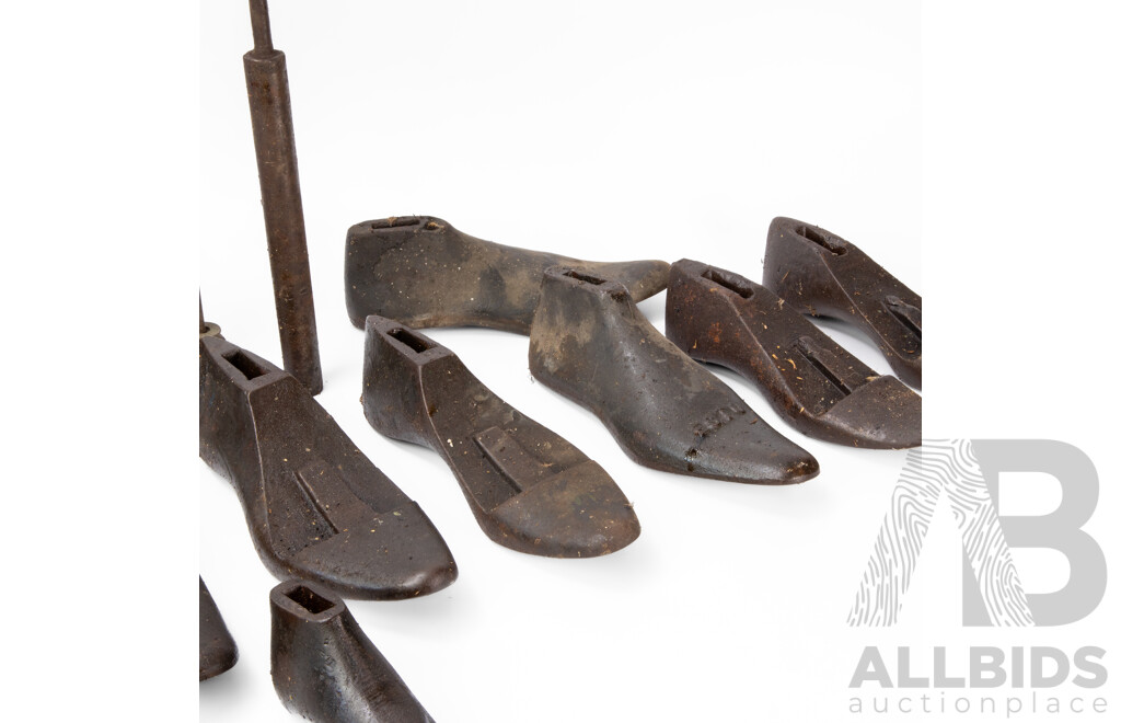 Good Collection of Vintage Cobblers Cast Iron Shoe Lasts and Stand