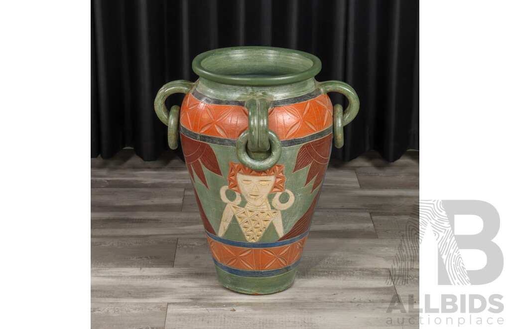 Large Terracotta Painted Earthenware Vessel