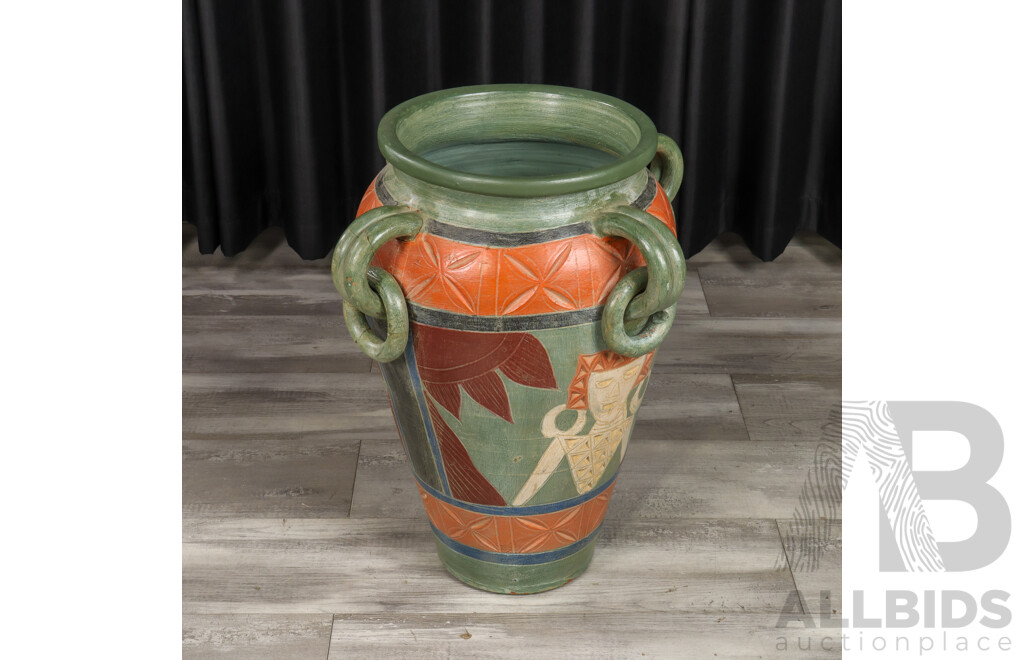 Large Terracotta Painted Earthenware Vessel