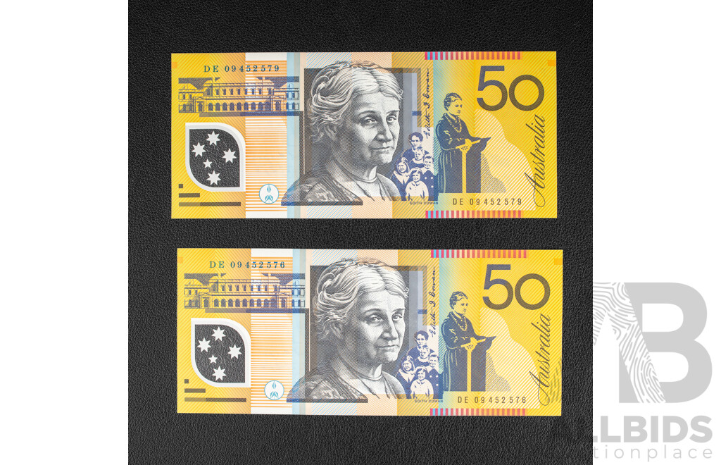 Two Australian 2009 UNC Fifty Dollar Banknotes, Stevens/Henry
