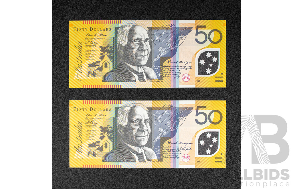 Two Australian 2009 UNC Fifty Dollar Banknotes, Stevens/Henry