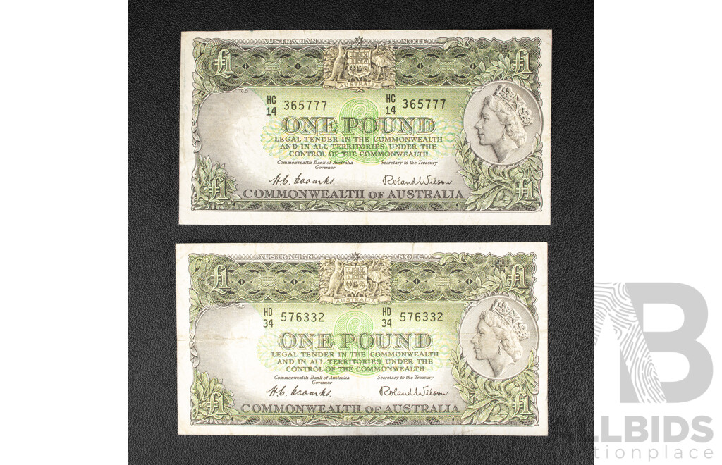 Two Australian 1953 One Pound Notes R33 Coombs/Wilson