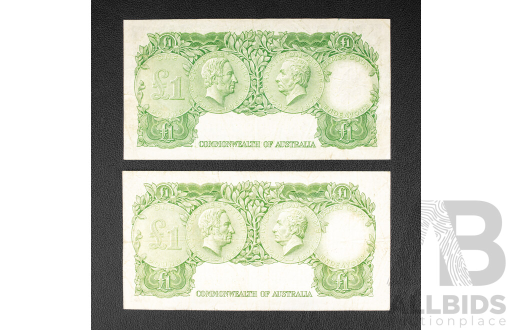Two Australian 1953 One Pound Notes R33 Coombs/Wilson