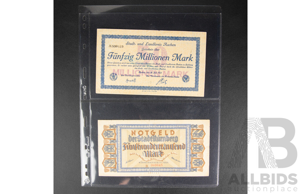 Collection of German Bank Notes Including Hyperinflation, Examples Spanning 1908 to 1948