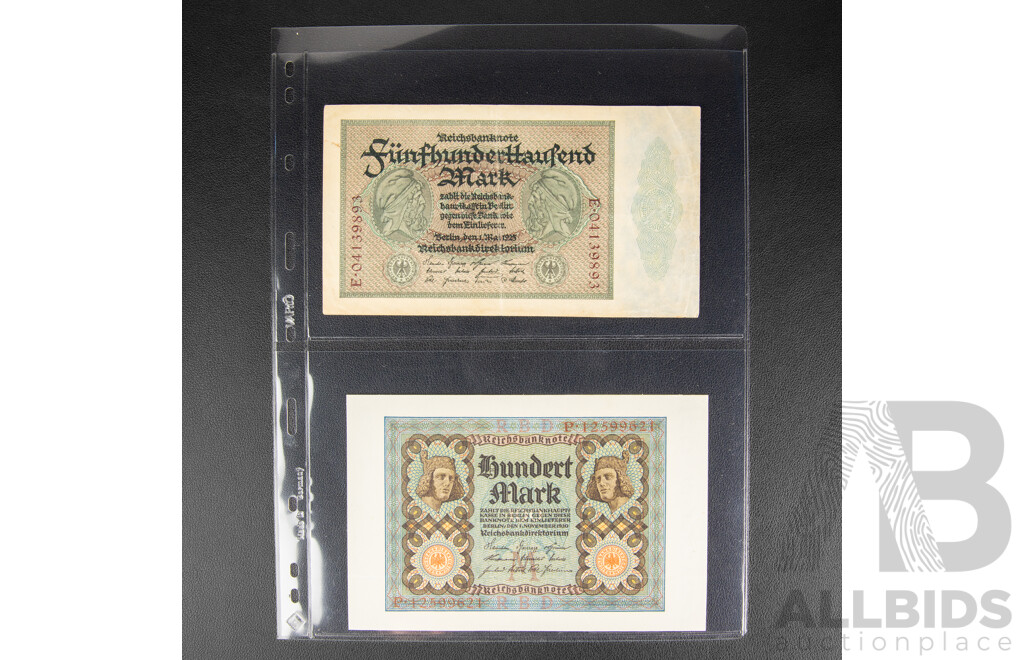 Collection of German Bank Notes Including Hyperinflation, Examples Spanning 1908 to 1948