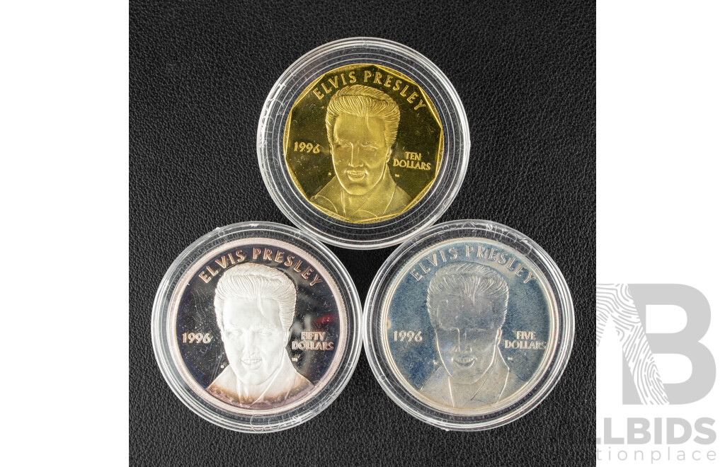 Republic of the Marshall Islands 1996 Elvis Presley Three Coin Set Including Silver Fifty Dollar .999