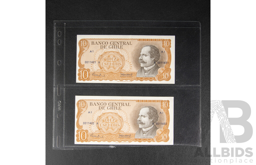 Collection of Banknotes, Chile, Paraguay and Argentina Including Consecutives
