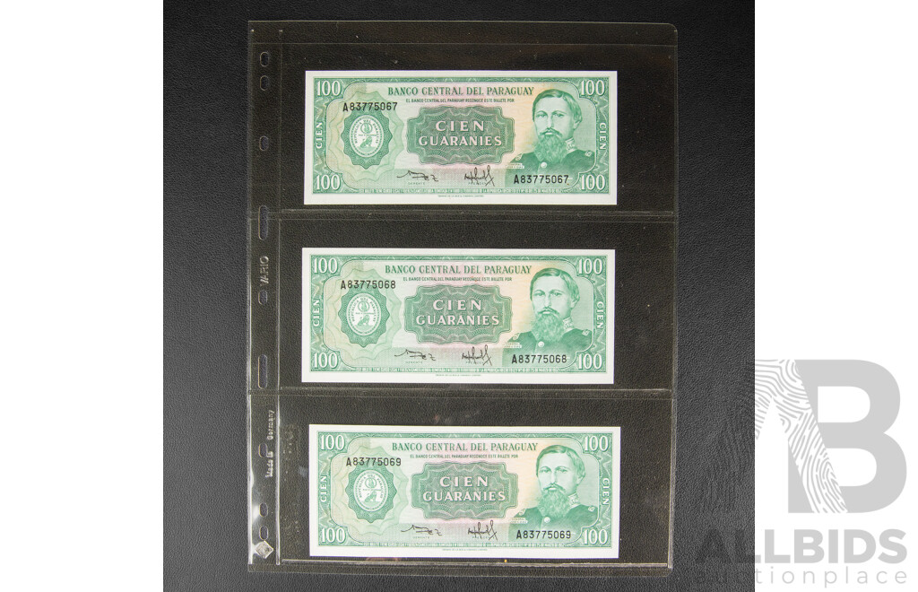 Collection of Banknotes, Chile, Paraguay and Argentina Including Consecutives